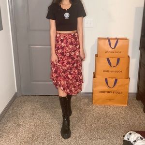 Vintage Floral Midi Skirt. Size Small.